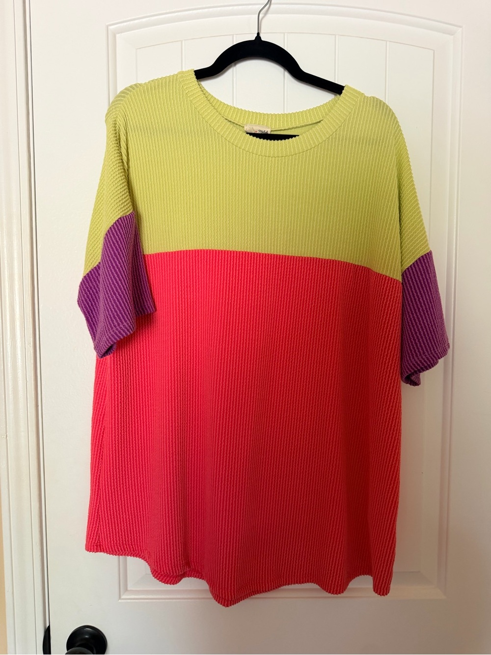 Lovely Melody Colorblock Ribbed Tee in Lime, Pink & Purple